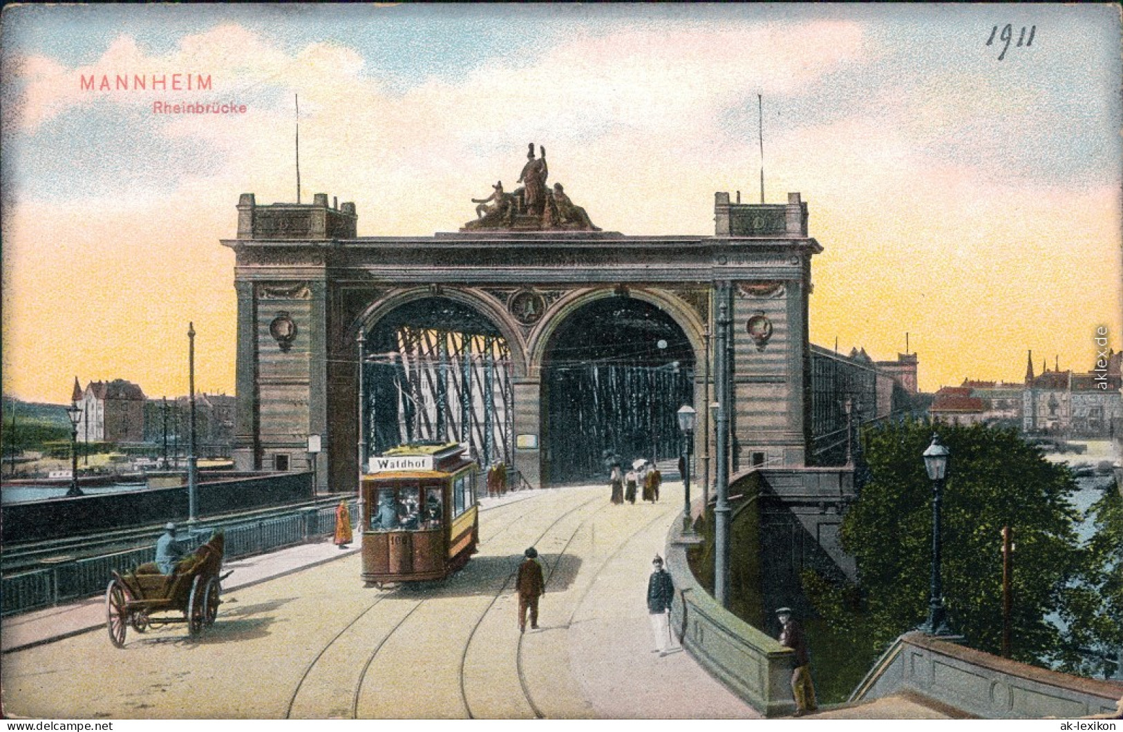 Mannheim Rheinbrücke - Straßenbahn Nach Waldhof 1915  - Mannheim