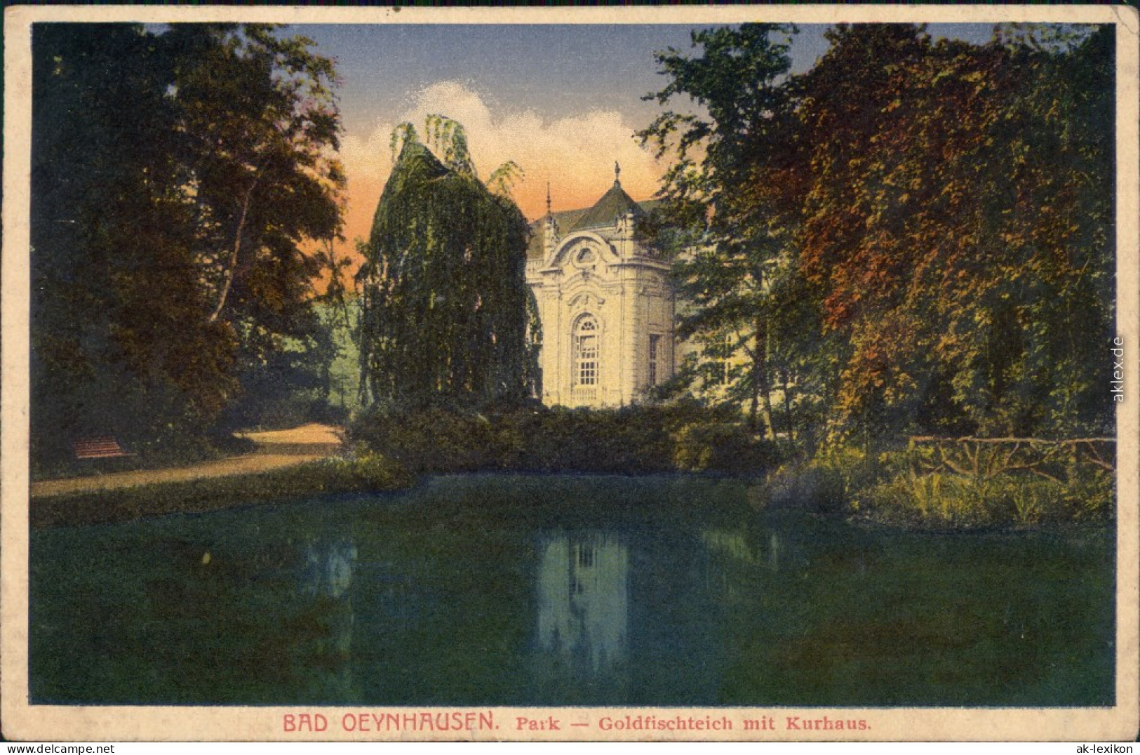 Ansichtskarte Bad Oeynhausen Goldfischteich Mit Kurhaus 1919 Passepartout - Bad Oeynhausen