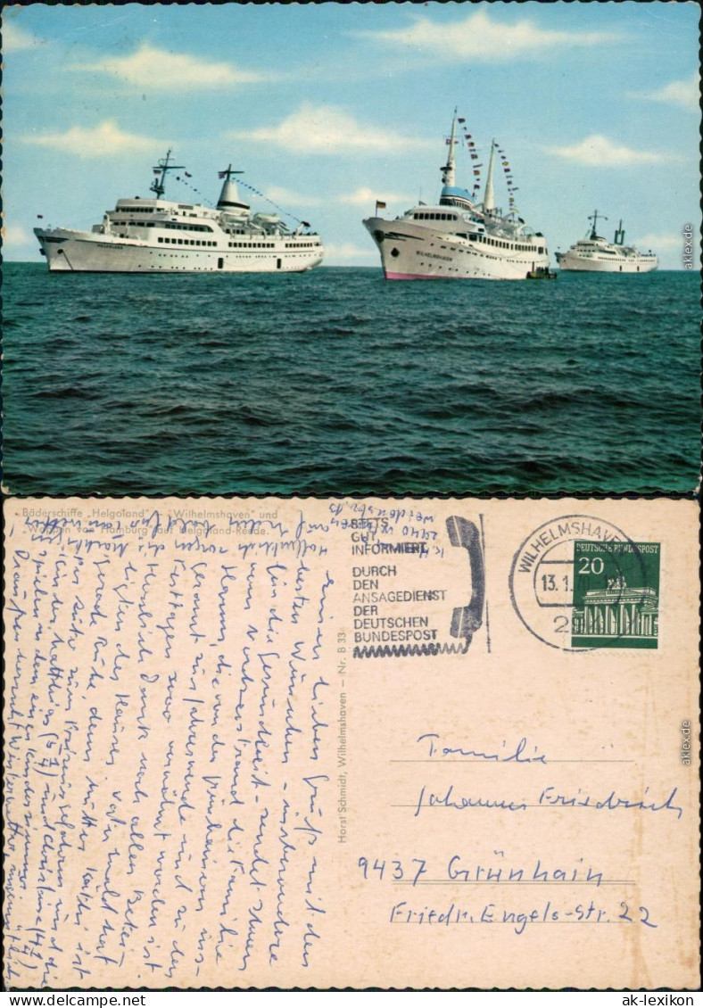 Ansichtskarte  Fähren: Helgoland, Wilhelmshaven U. Wappen V. Hamburg 1970 - Ferries