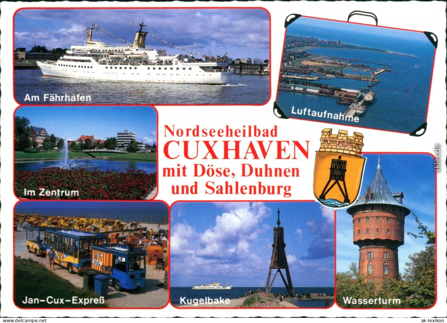 Duhnen-Cuxhaven Fährhafen, Zentrum, Kugelbake, Wasserturm, Luftbild 1998 - Cuxhaven