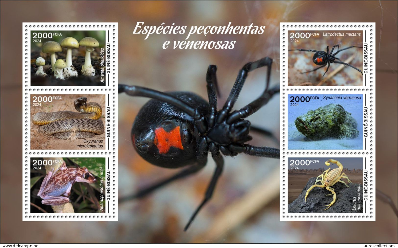 GUINEA BISSAU 2024 MS 6V - POISONOUS TOXIC VENOMOUS - FROG FROGS MUSHROOMS SNAKES FISH SCORPION SPIDERS - MNH - Rane