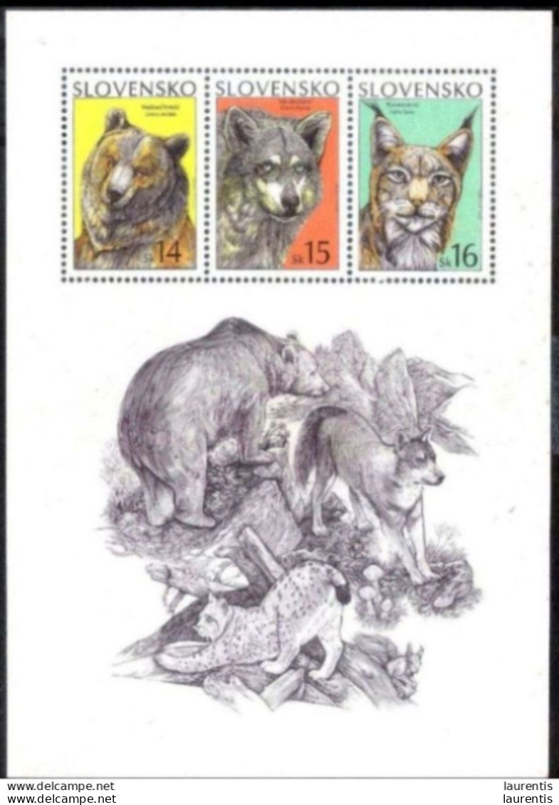 2590  Bears - Wolves - Felins - Slovaquia - Minisheet - No Gum - 1,85 - Ours
