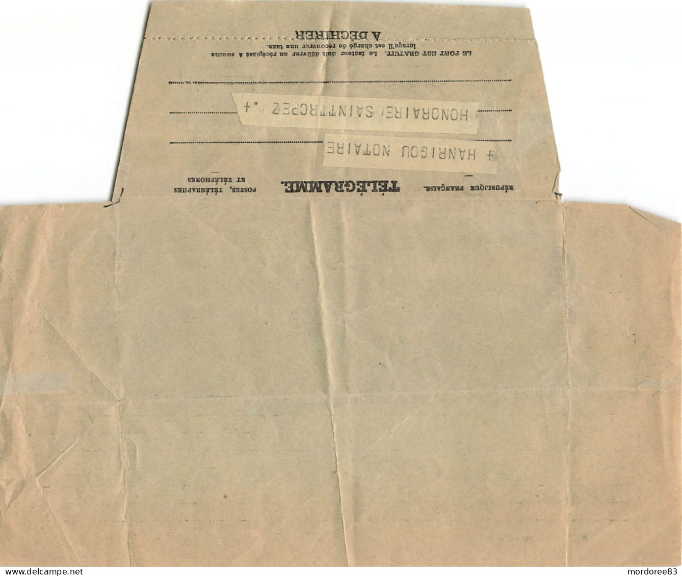 TELEGRAMME SAINT TROPEZ VAR 18/12/1935 - Postdokumente