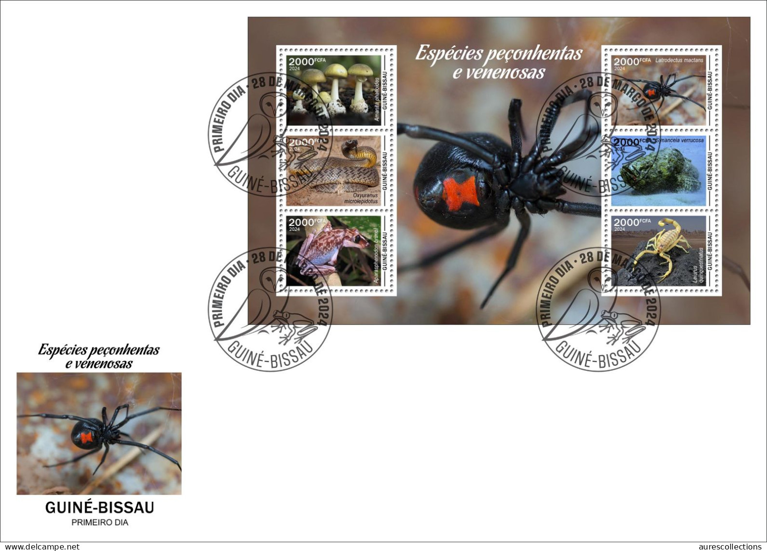 GUINEA BISSAU 2024 FDC MS 6V - POISONOUS TOXIC VENOMOUS - FROG FROGS MUSHROOMS SNAKES FISH SCORPION SPIDERS - Frogs