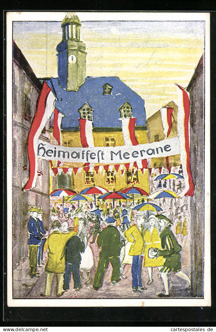 Künstler-AK Meerane Heimatfest 1930, Am Rathaus, Festpostkarte  - Meerane