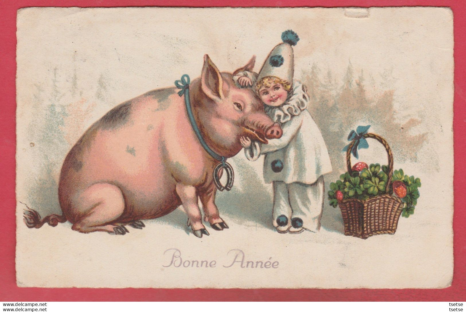 Cochon / Pig - Bonne Année ... Cochon Et Le Petit Pierrot  ( Voir Verso ) - Schweine