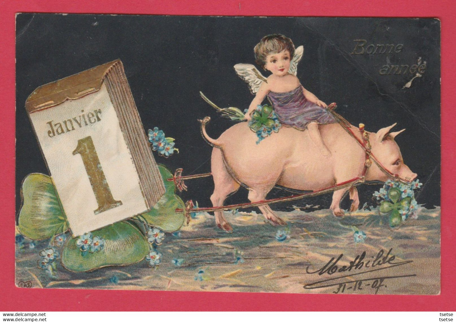 Pig -Cochon ... Bonne Année ... Angelot - 1907  ( Voir Verso ) - Schweine