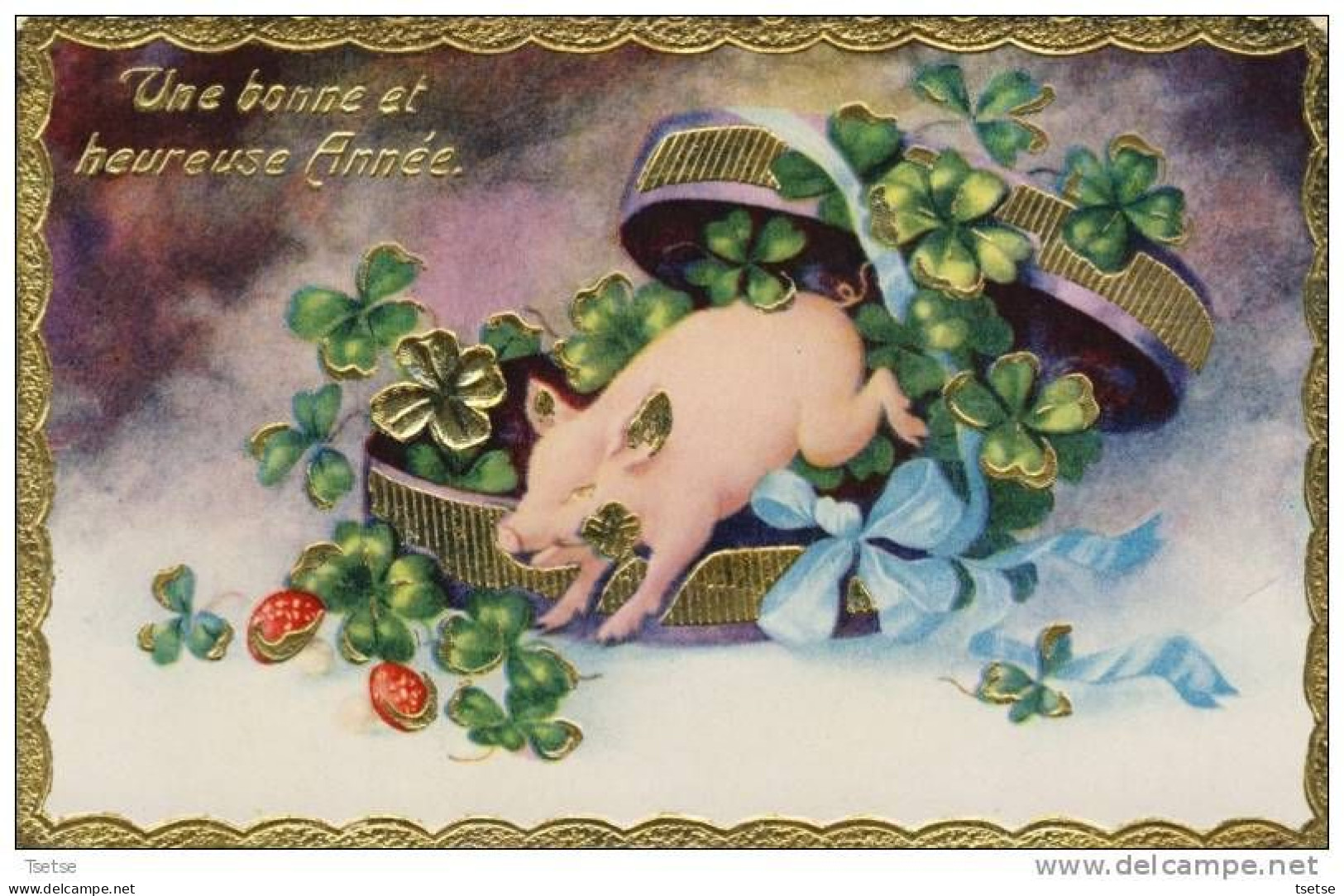 Pig - Cochon / Superbe Carte Décoréde Brillants ( Voir Verso ) - Pigs
