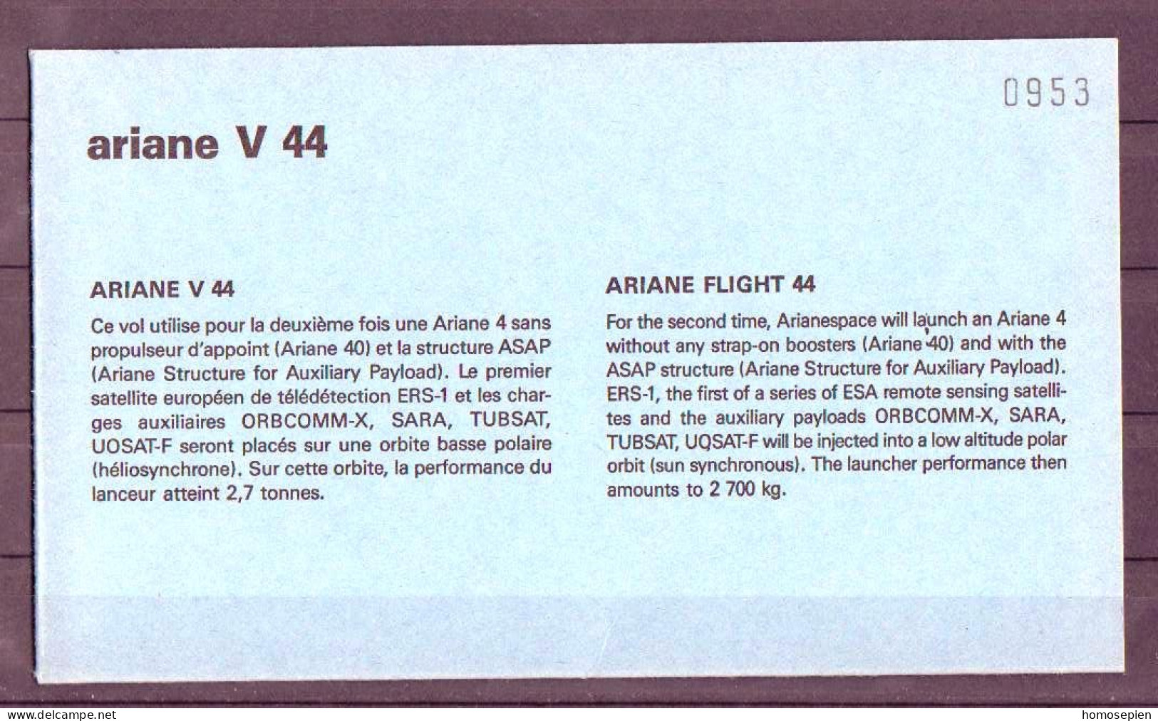 Espace 1991 07 17 - CNES - Ariane V44 - Lanceur - Europa