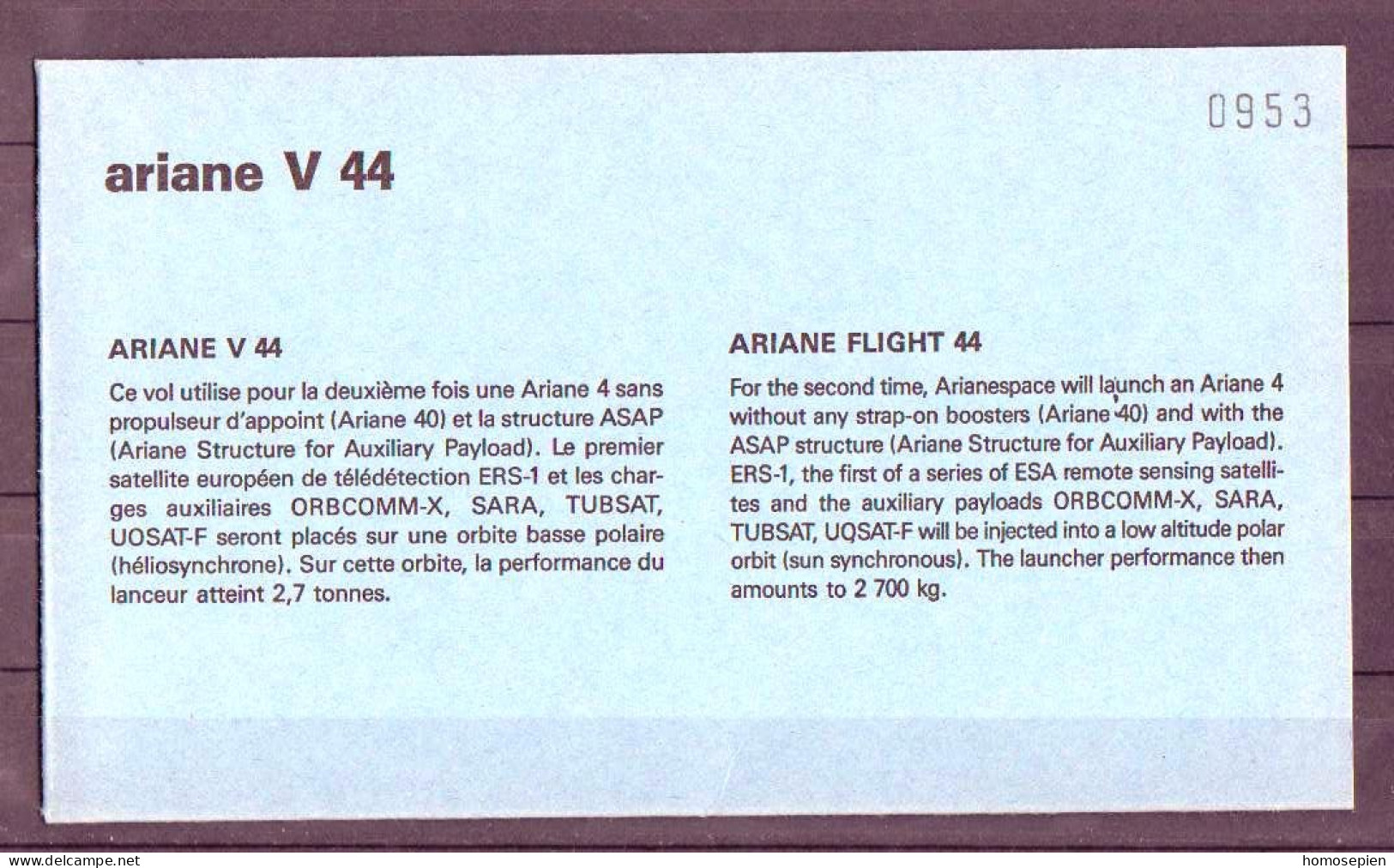 Espace 1991 07 17 - CNES - Ariane V44 - Lanceur - Europe
