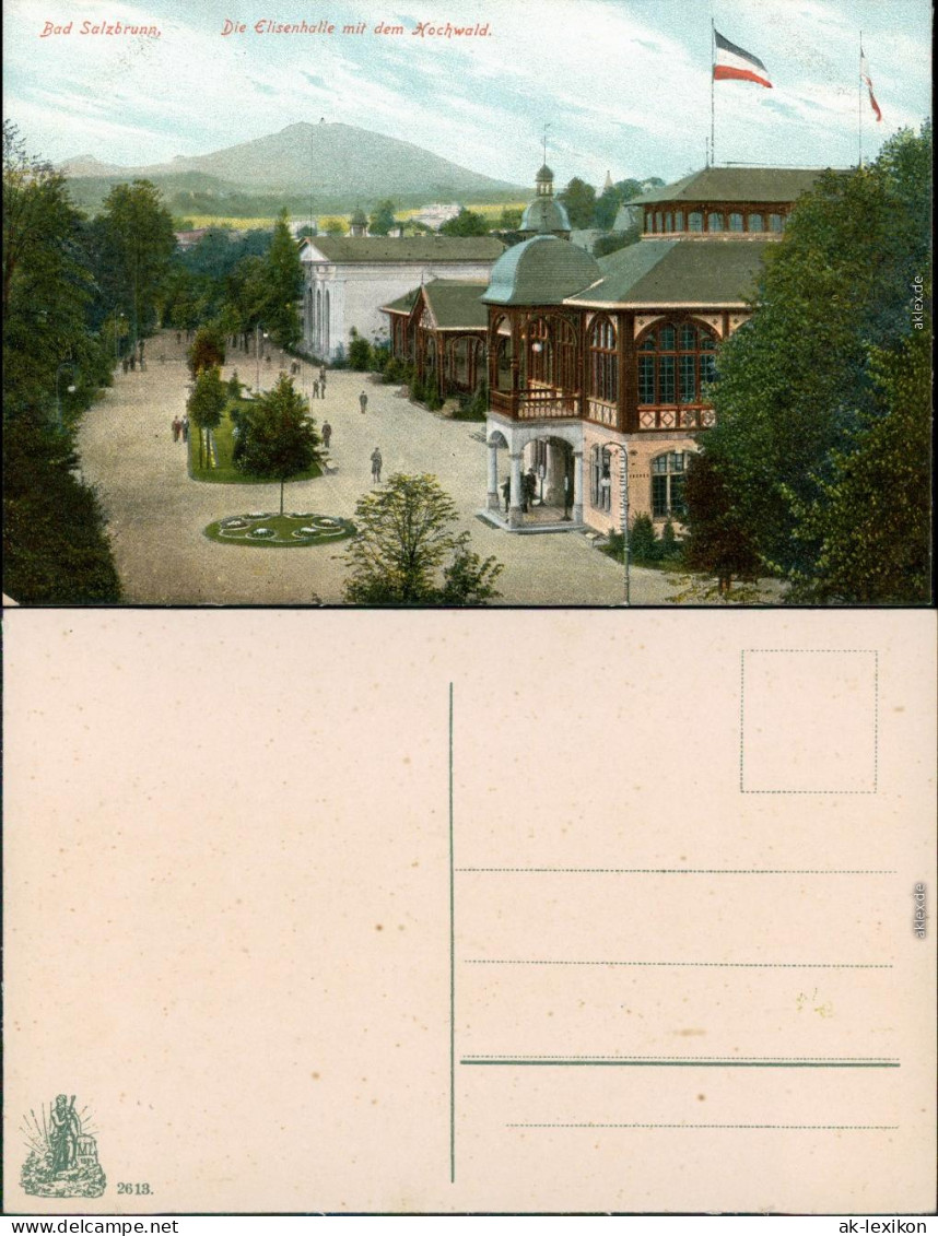 Ansichtskarte Bad Salzbrunn Szczawno-Zdrój Elisenhalle, Straßenpartie 1918  - Polonia