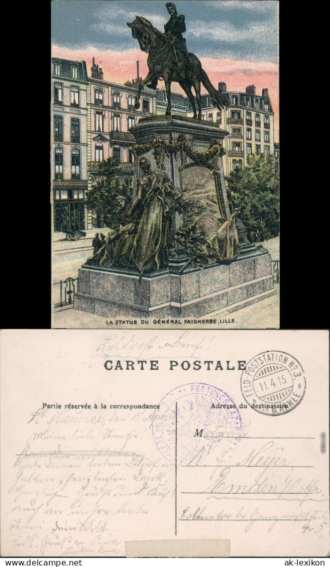 Ansichtskarte Lille Künstlerkarte - Statur General Faidherbe 1915 - Lille