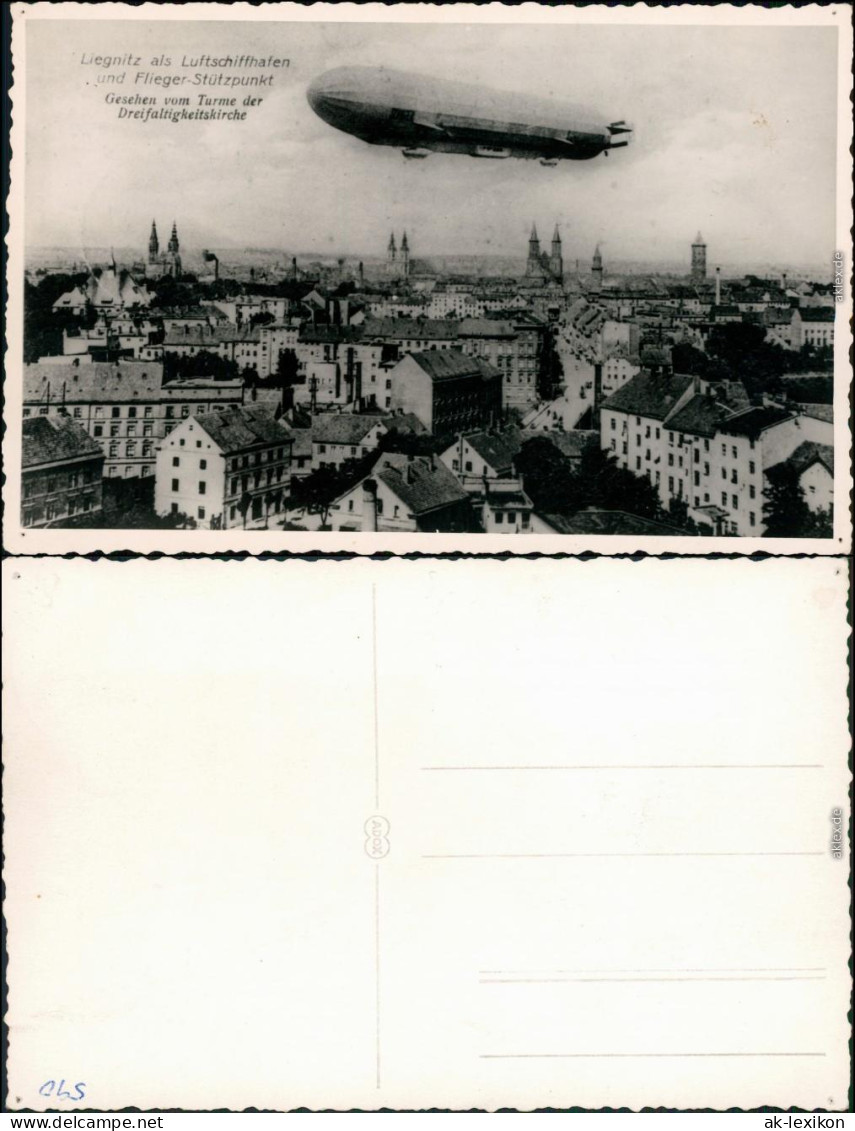 Ansichtskarte Liegnitz Legnica Fotomonatge Zeppelin über Der Stadt 1928  - Polonia