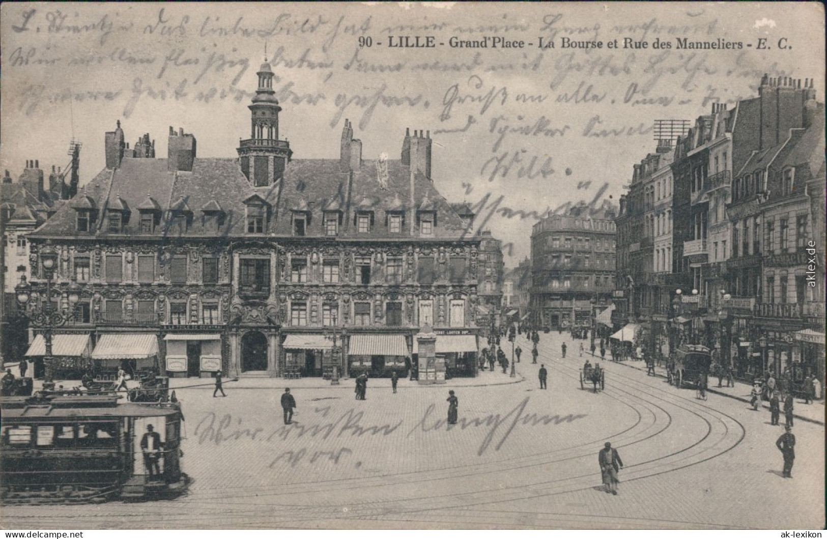 CPA Lille Straßenbahn, Straße Großer Platz/ Grand Place 1914  - Lille