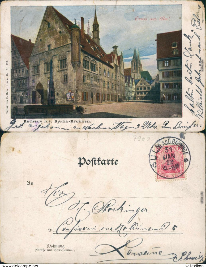 Ansichtskarte Ulm A. D. Donau Rathaus Mit Syrlin-Brunnen 1912 - Ulm