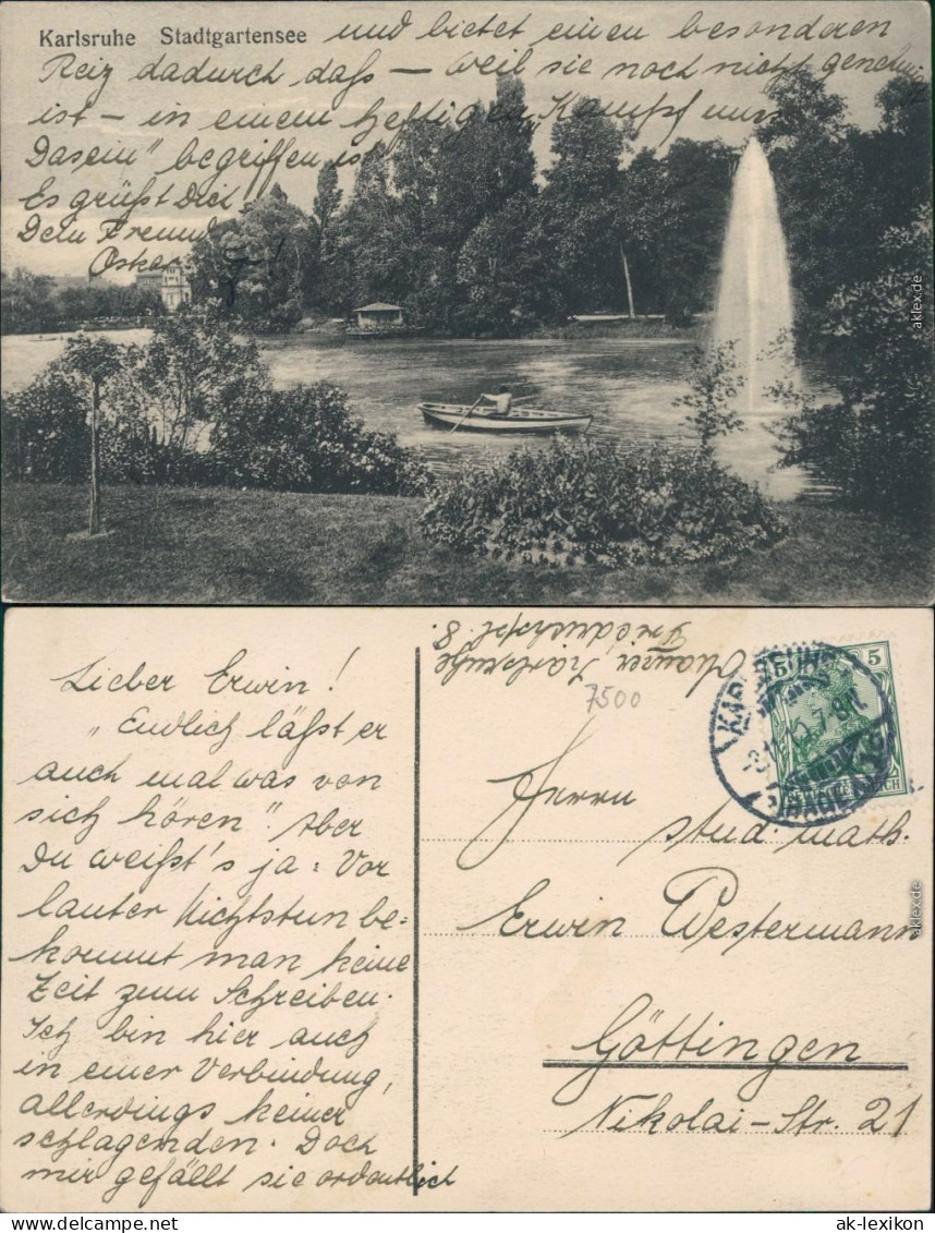 Ansichtskarte Karlsruhe Stadtgartensee 1910 - Karlsruhe