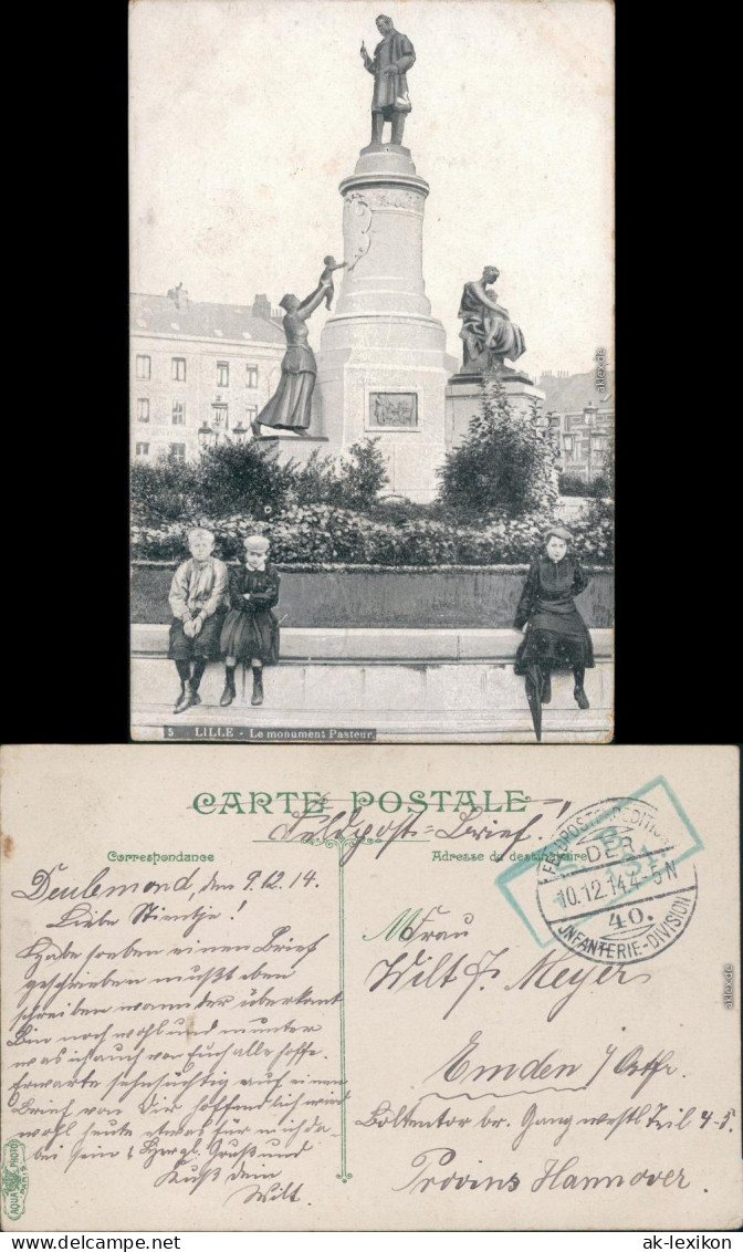 CPA Lille Kinder Vor Dem Monument Pasteur 1914  - Lille