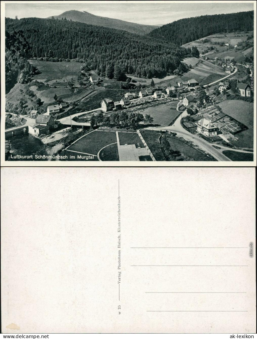 Ansichtskarte Schönmünzach-Baiersbronn Blick Auf Den Ort Mit Murgtal 1934 - Baiersbronn