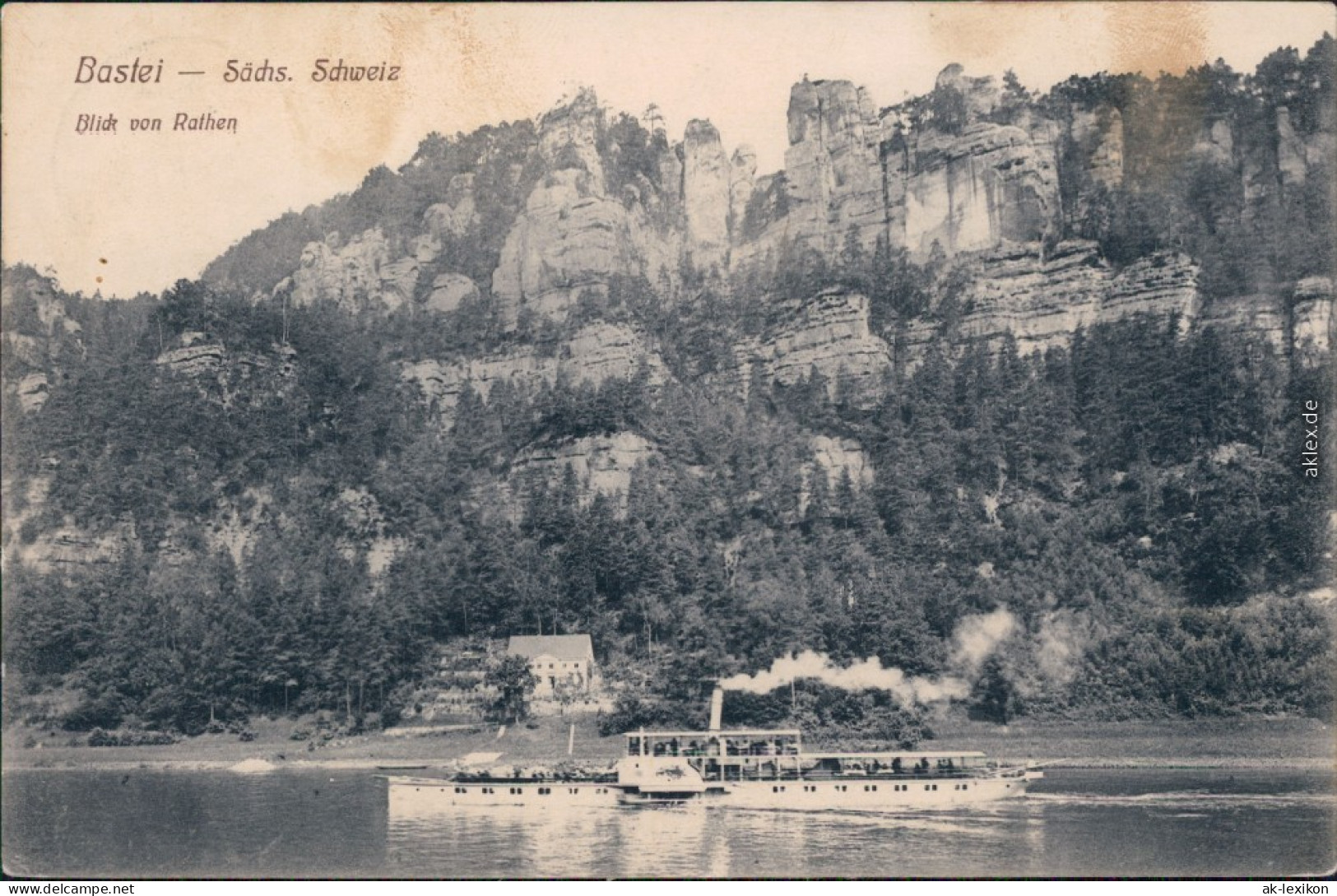 Ansichtskarte Rathen Basteifelsen (Sächsische Schweiz), Elbdampfer 1920 - Rathen