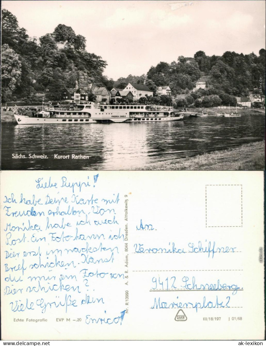 Ansichtskarte Rathen Elbeschiff Friedrich Engels Vor Der Stadt 1968  - Rathen