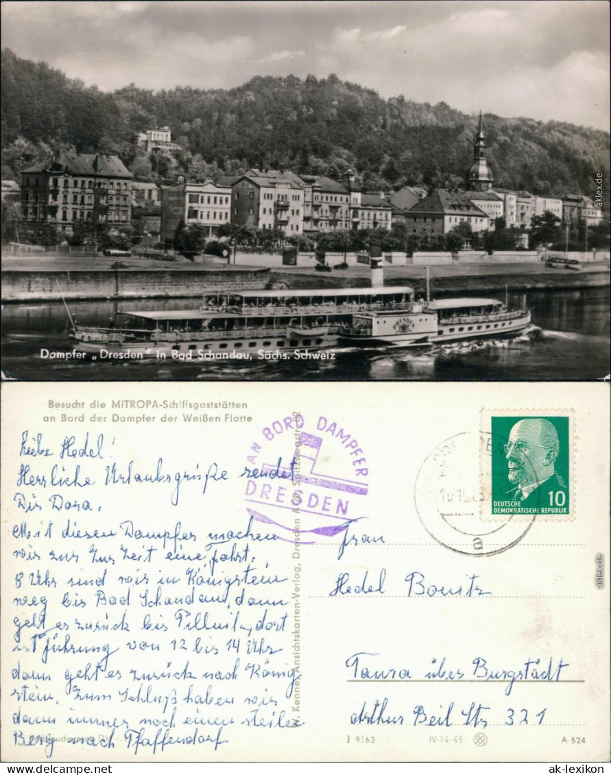 Ansichtskarte Bad Schandau Dampfer Dresden - Stadt 1963  - Bad Schandau