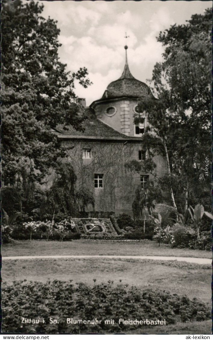 Ansichtskarte Zittau Blumenuhr Mit Fleischerbastei 1959  - Zittau