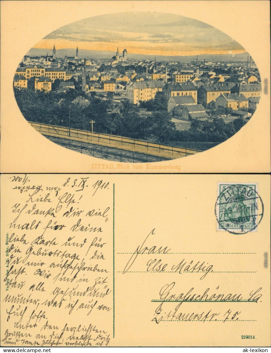 Ansichtskarte Zittau Blick Vom Kummersberg Mit Bahngleisen 1910 - Zittau