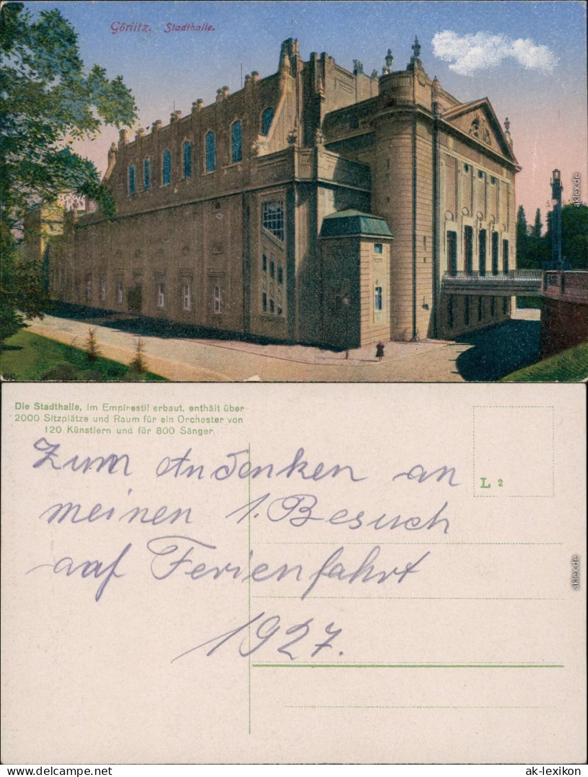 Ansichtskarte Görlitz Zgorzelec Stadthalle Eckansicht 1927 - Görlitz