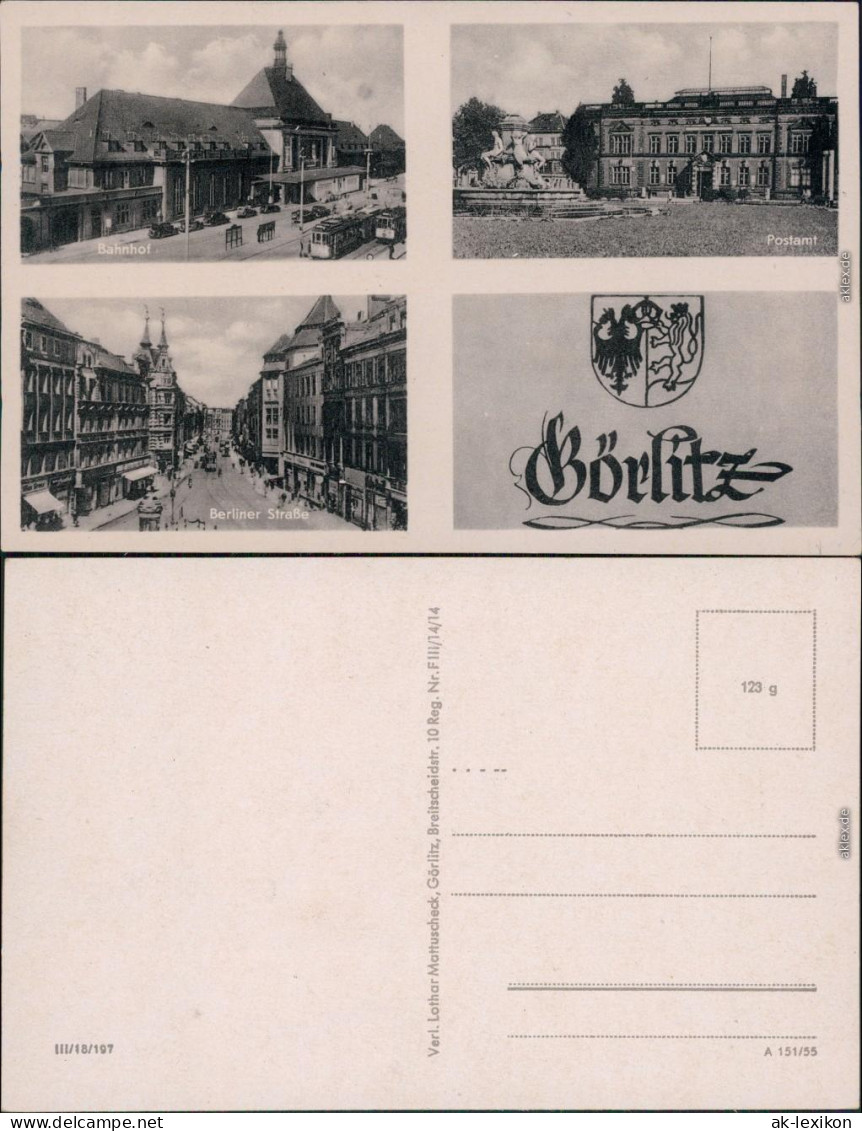 Görlitz Zgorzelec 3 Bild: Berlinerstrasse, Hauptbahnof, Postplatz 1955  - Görlitz