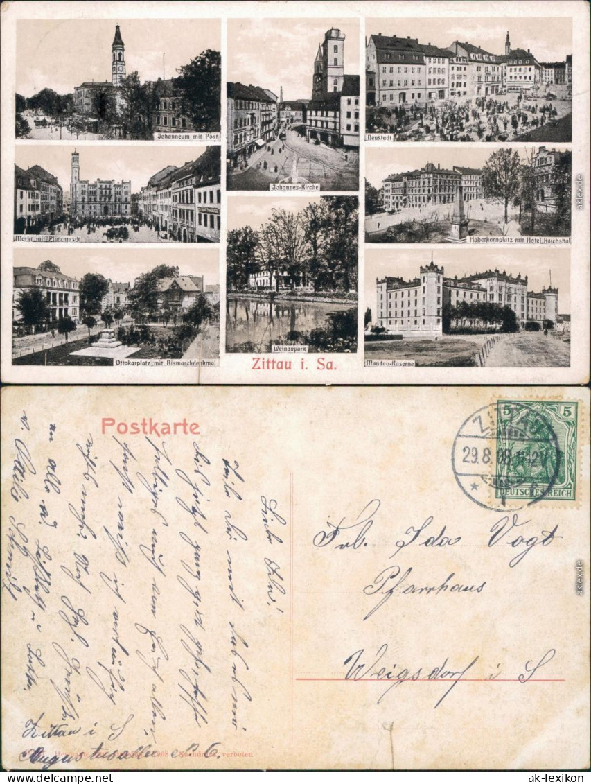 Zittau MB: Kaserne, Ottokarplatz, Markt, Neustadt, Haberkornplatz 1908  - Zittau