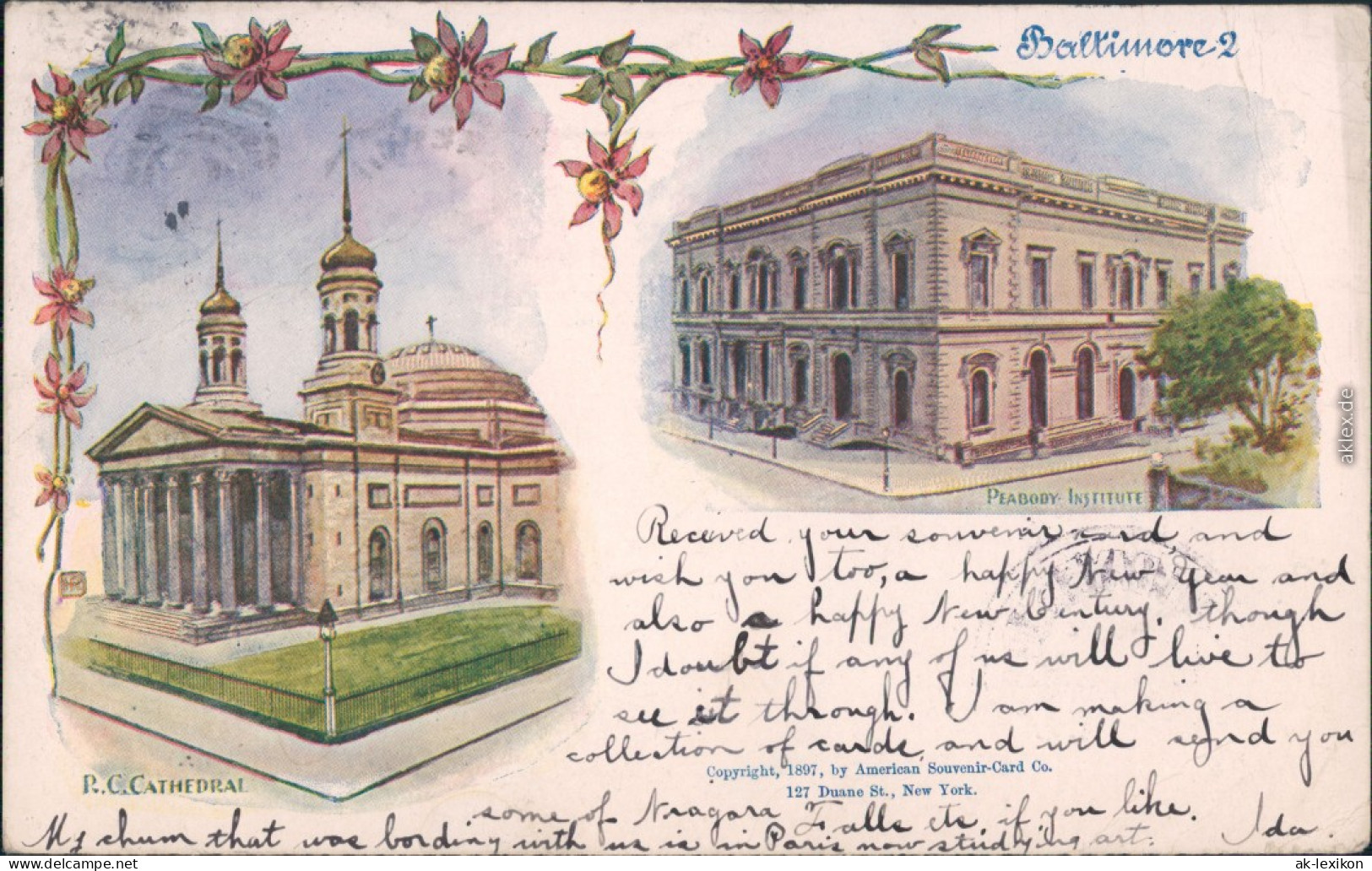 Vintage Postcard Baltimore 2 Bild: Cathedrale, Peabody Institute 1897 - Autres & Non Classés