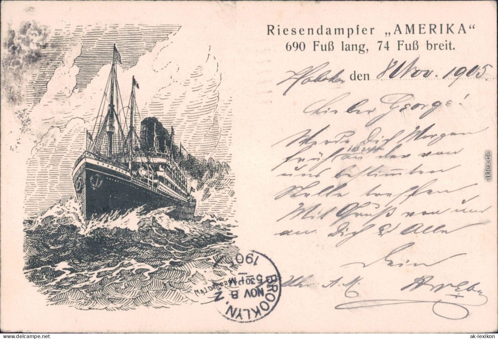 Ansichtskarte  Künstlerkarte: Riesendampfer "Amerika" 1905 - Paquebote