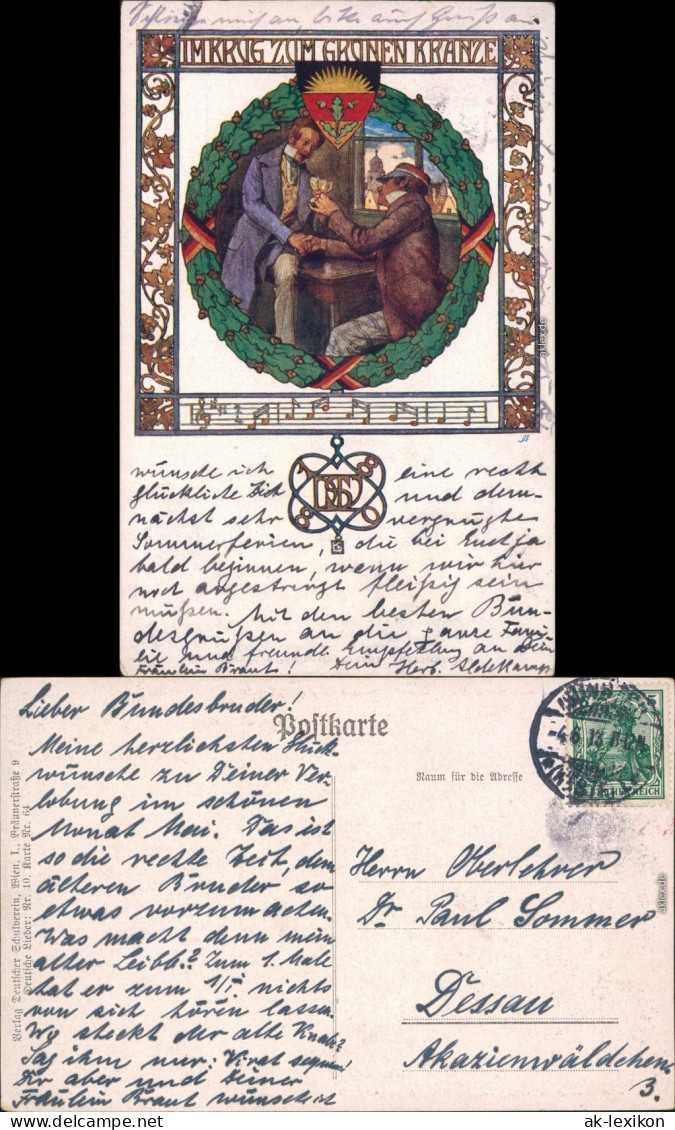 Ansichtskarte  Liedansichtskarte "Im Krug Zum Grünen Kranze" Schulverein 1913 - Musica