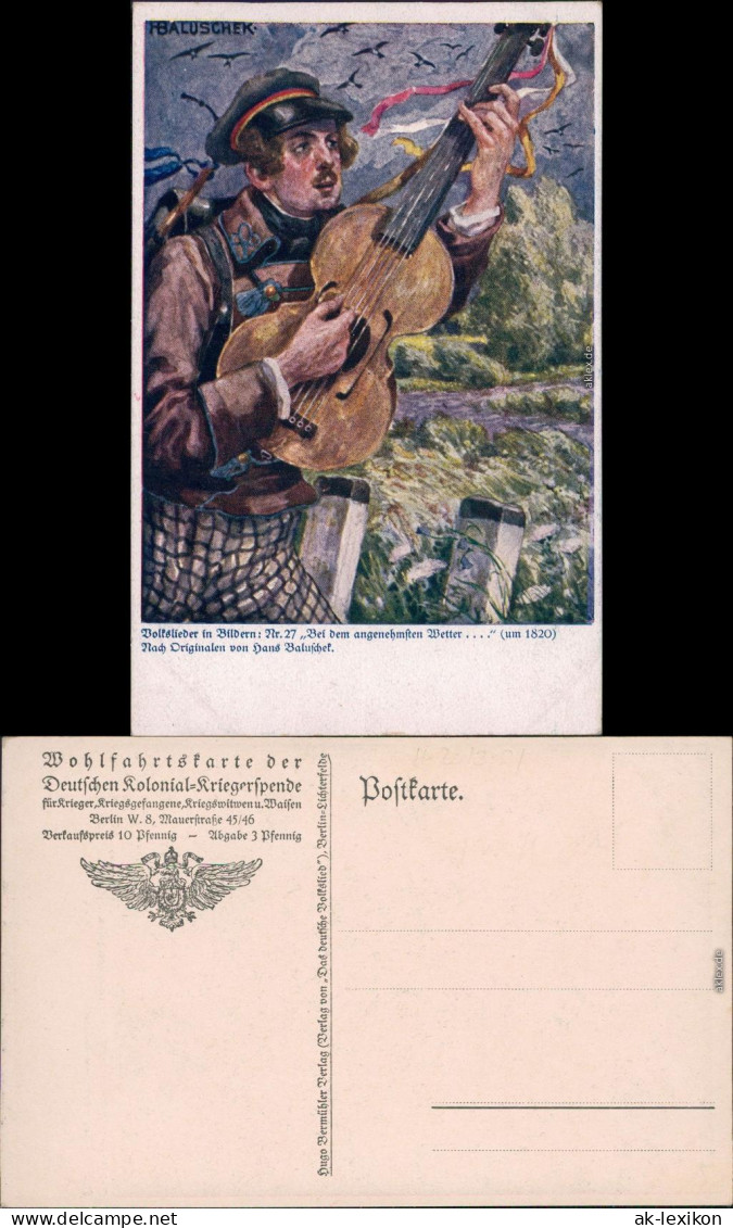  Volkslieder In Bildern Künstlerkarte Bei Dem Angenehmsten Wetter 1914  - Música