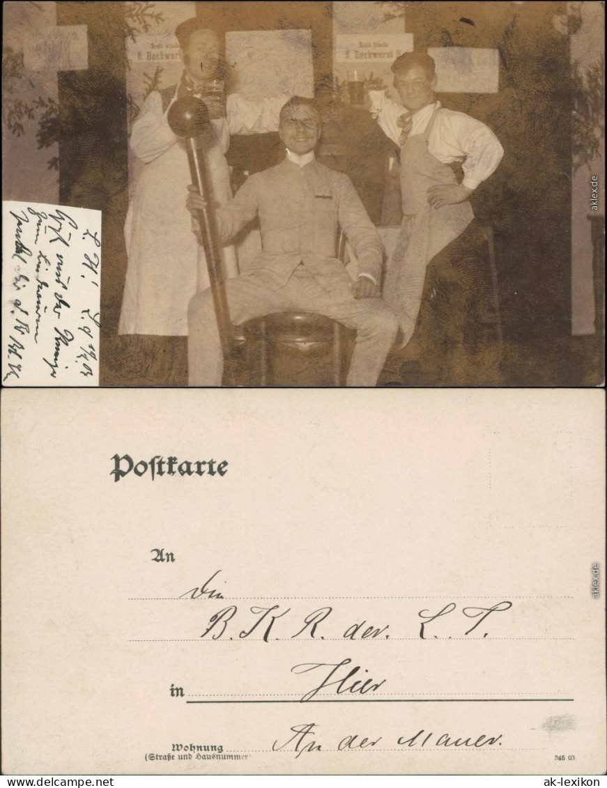 Ansichtskarte Gruppenfoto Gastwirtschaft Bier Bockwurst 1903 - Unclassified