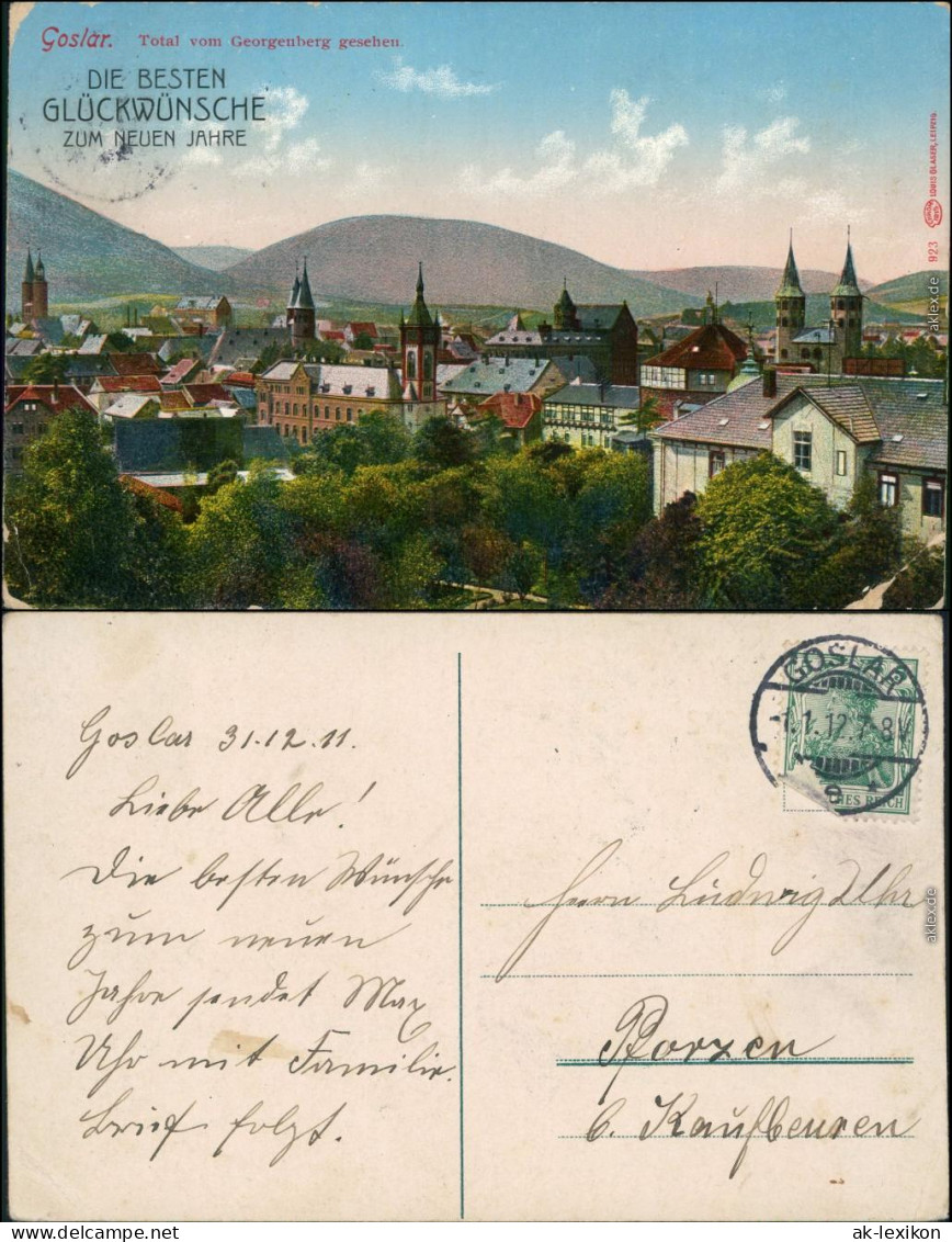 Goslar Ansicht Vom Georgenberg, Glückwunsch Zum Neuen Jahre 1912 - Goslar