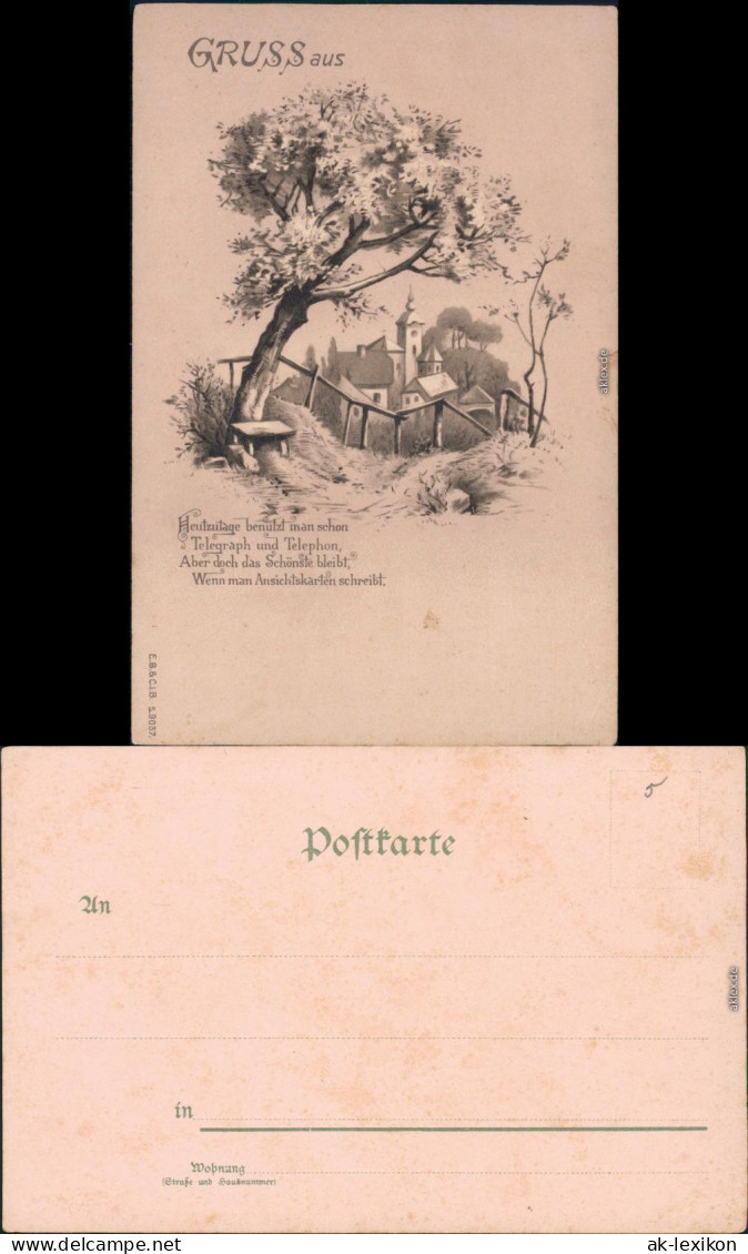 Ansichtskarte  Baum, Bank, Blick Auf Ort - Gruss Mit Gedicht 1922 - Philosophie