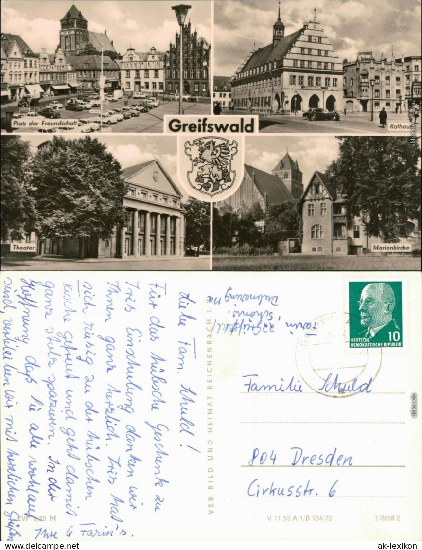 Greifswald Platz Der Freundschaft, Rathaus, Theater, Marienkirche 1970 - Greifswald