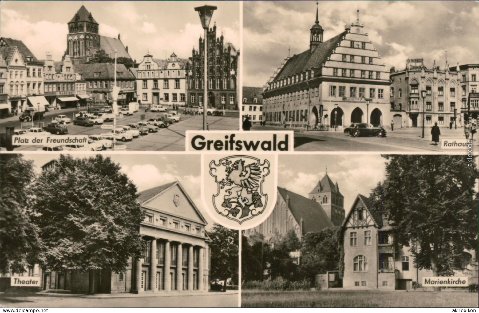 Greifswald Platz Der Freundschaft, Rathaus, Theater, Marienkirche 1970 - Greifswald
