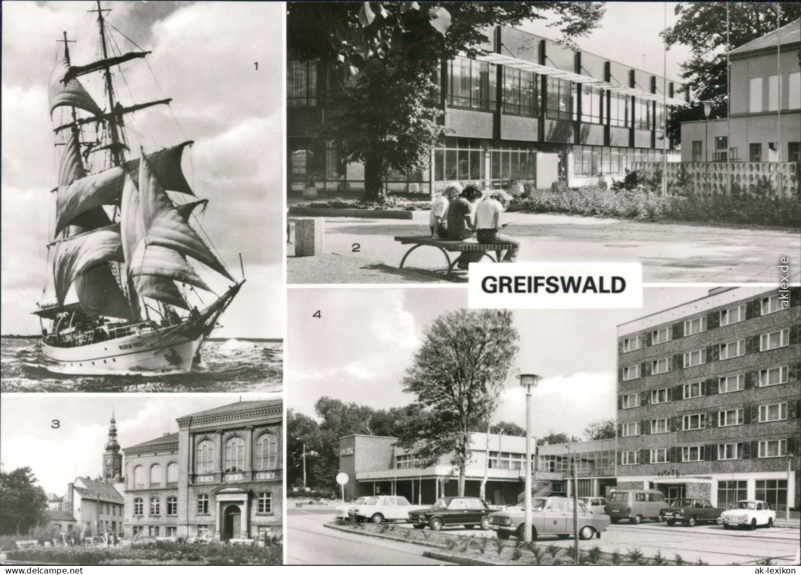 Greifswald Segelschulschiff, Neue Mensa, August-Bebel-Schule, Hotel  1980 - Greifswald