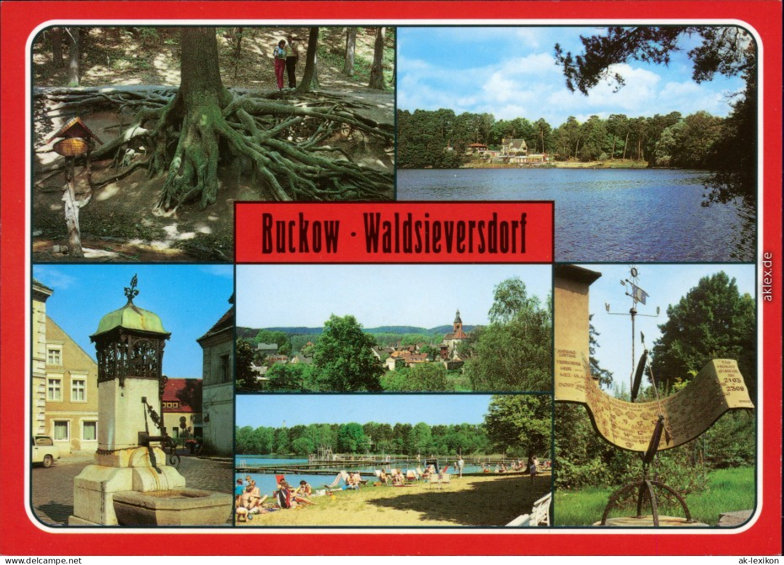 Buckow (Märkische Schweiz) Wurzelfichte,  Däbersee, Freibad, Sonnenuhr 1995 - Buckow