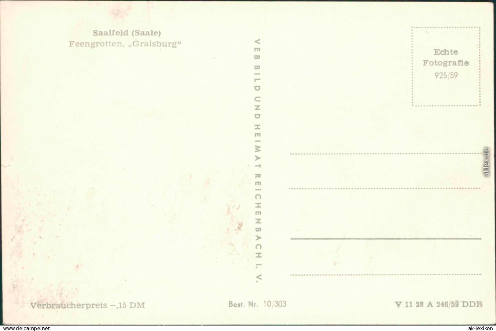 Ansichtskarte Saalfeld (Saale) Feengrotten "Gralsburg" 1959 - Saalfeld