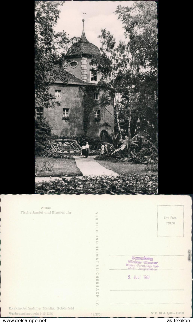 Ansichtskarte Zittau Fischerbastei - Blumenuhr 1960  - Zittau