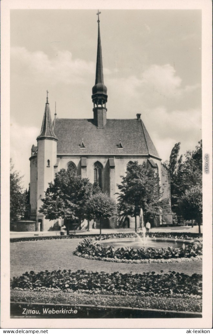 Ansichtskarte Zittau Anlagen, Springbrunnen - Wberkirche 1956  - Zittau