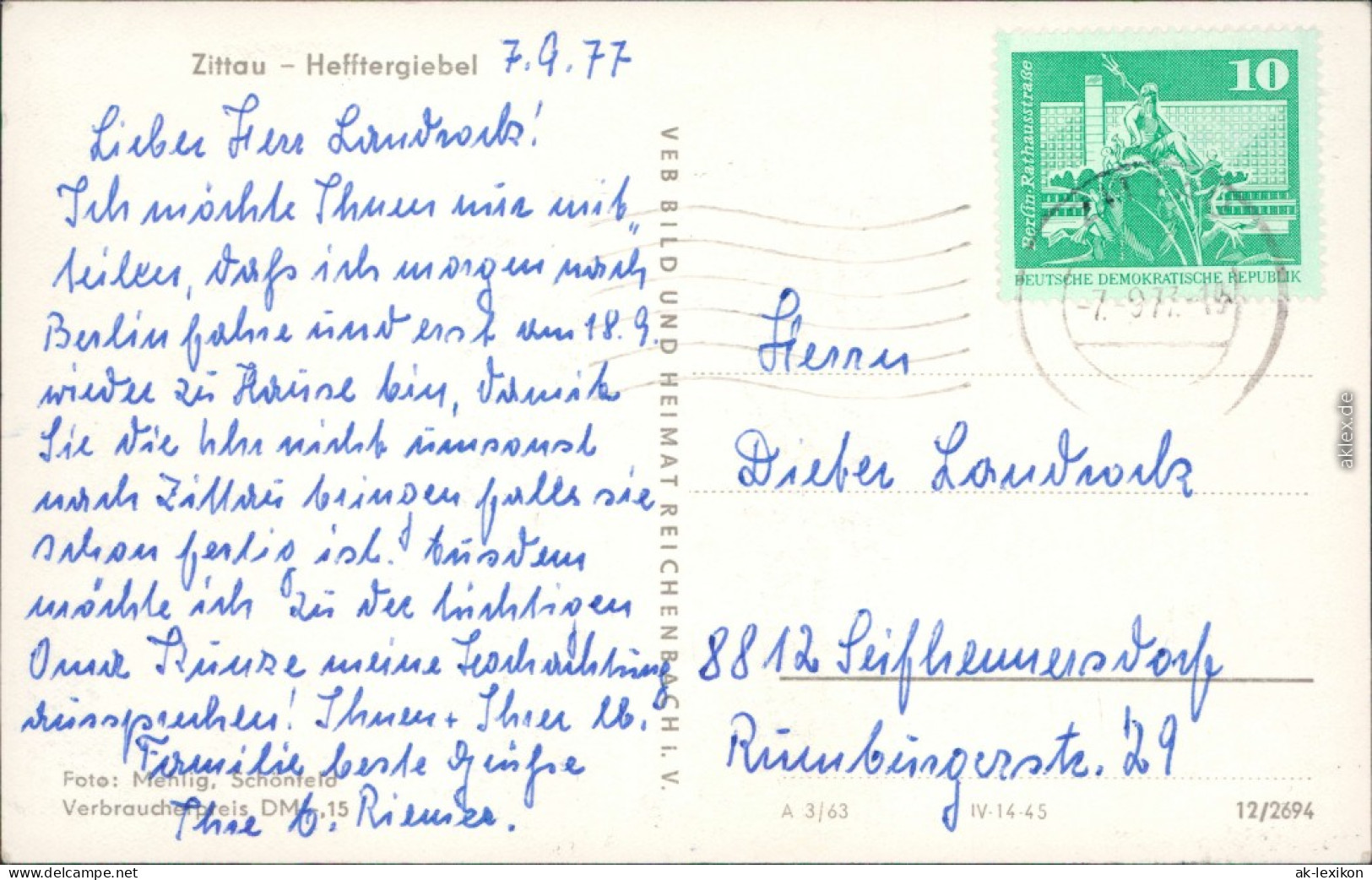 Ansichtskarte Zittau Hefftergiebel 1963  - Zittau