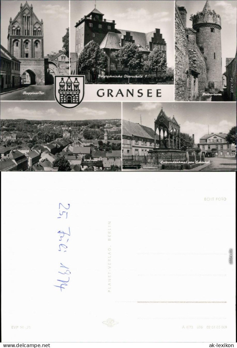 Gransee Ruppiner Tor, Oberschule, Pulverturm, Panorama, Lubendenkmal 1973 - Gransee