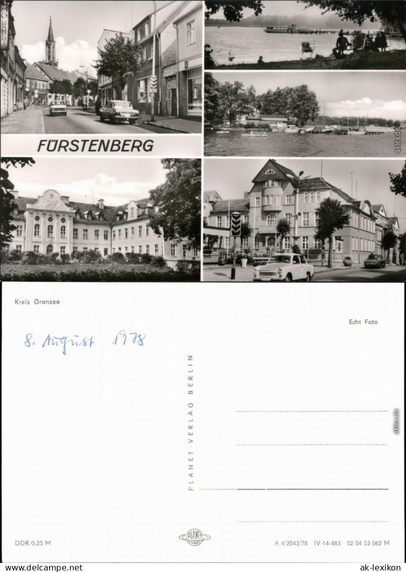 Fürstenberg/Havel Straße, Kirche, See, Bootsanlegestelle, Kurhaus 1978 - Fürstenberg