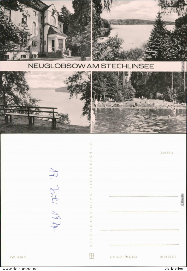 Ansichtskarte Neuglobsow-Stechlin Haus, Stechlinsee, Badestelle 1973 - Neuglobsow