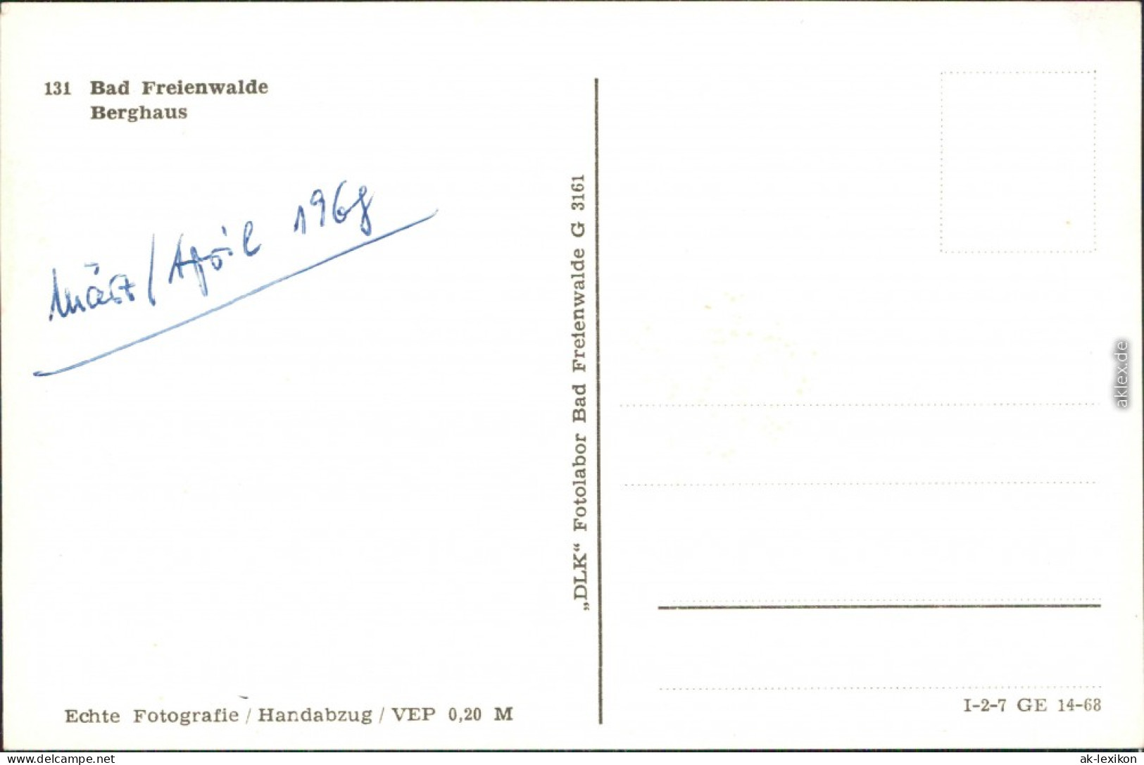 Ansichtskarte Bad Freienwalde Berghaus 1968 - Bad Freienwalde