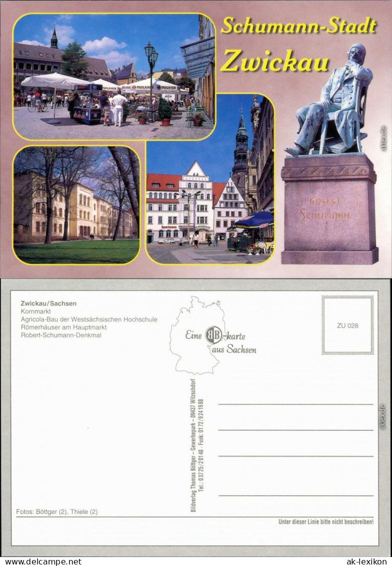 Zwickau Kornmarkt Agricola-Bau Römerhäuser Robert-Schumann-Denkmal 1995 - Zwickau